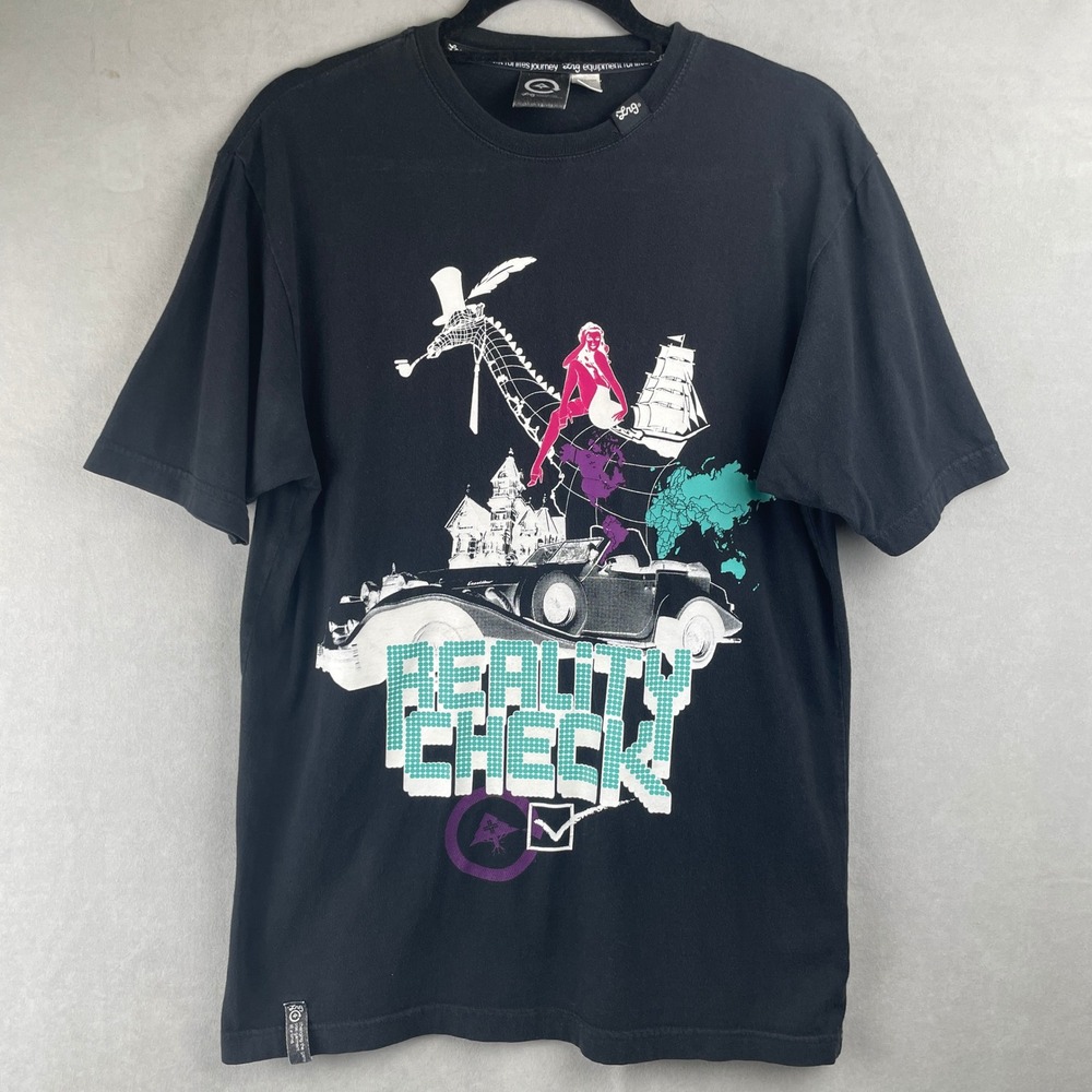 LRG Lifted Research Group T Shirt Graphic Print Black S/S Reality Check Retro M